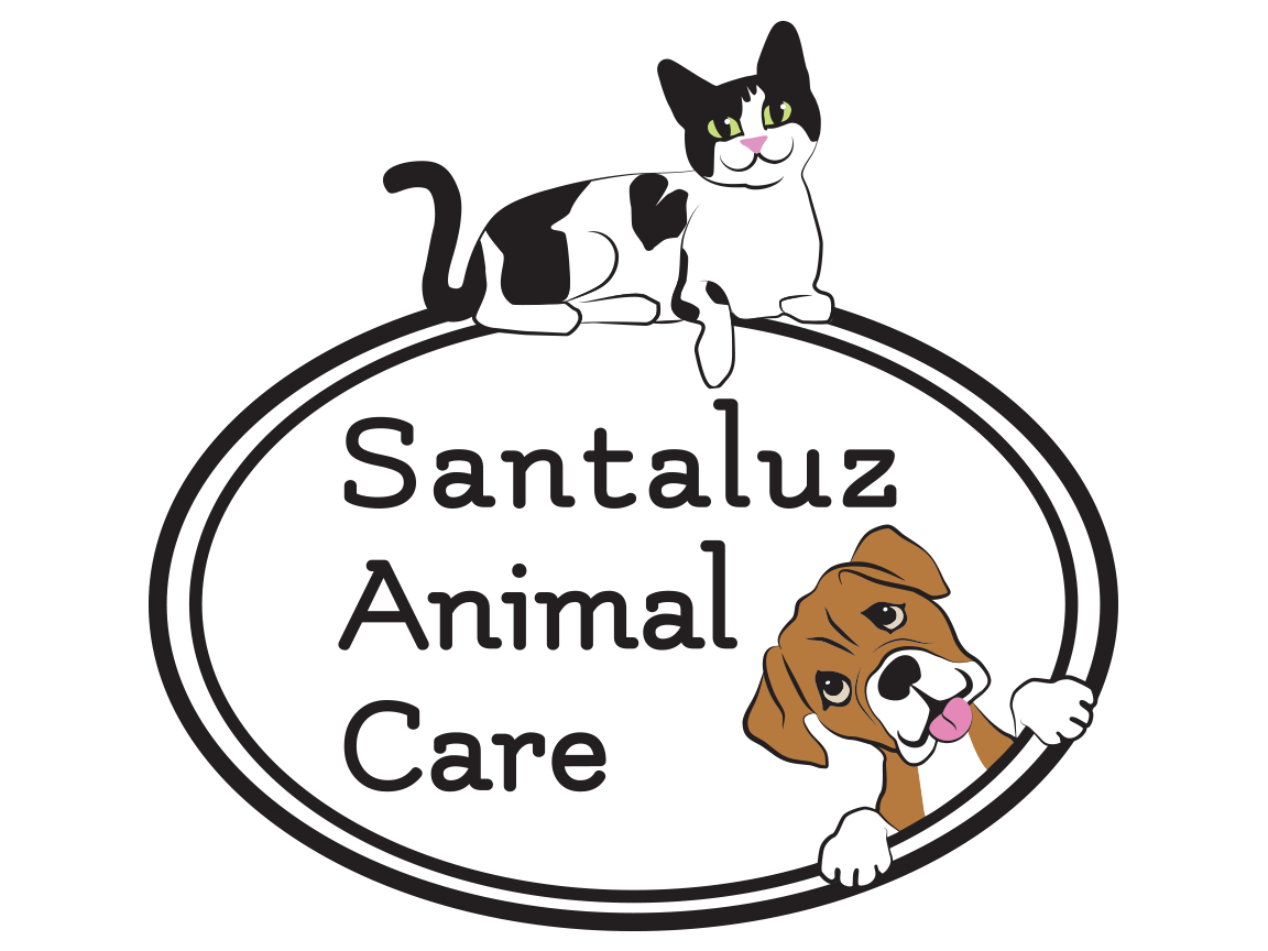 Santaluz Animal Care logo with black and white cat and boxer
